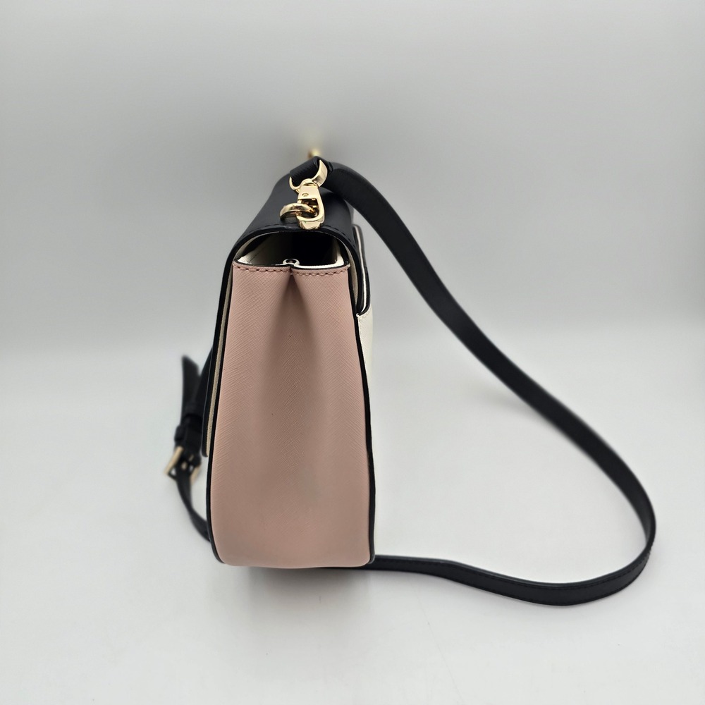 Kate Spade New York Colorblock Saffiano Leather Crossbody Bag Black Cream Pink - Picture 11 of 11